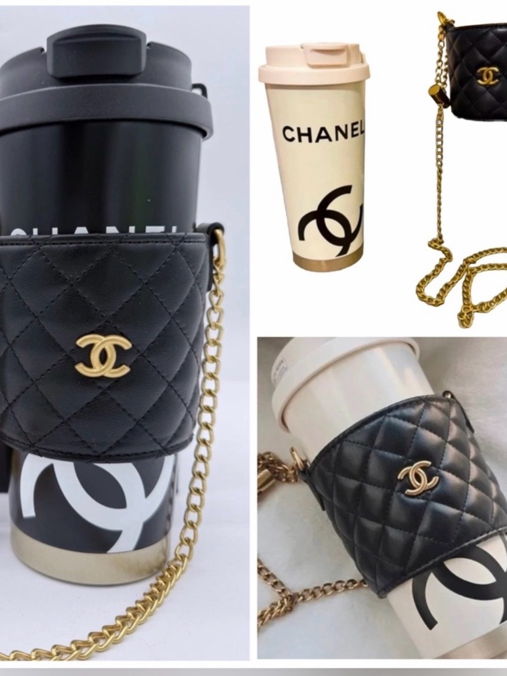 GWP-Chanel-Quilted Cream Cup And Holder Crossbody